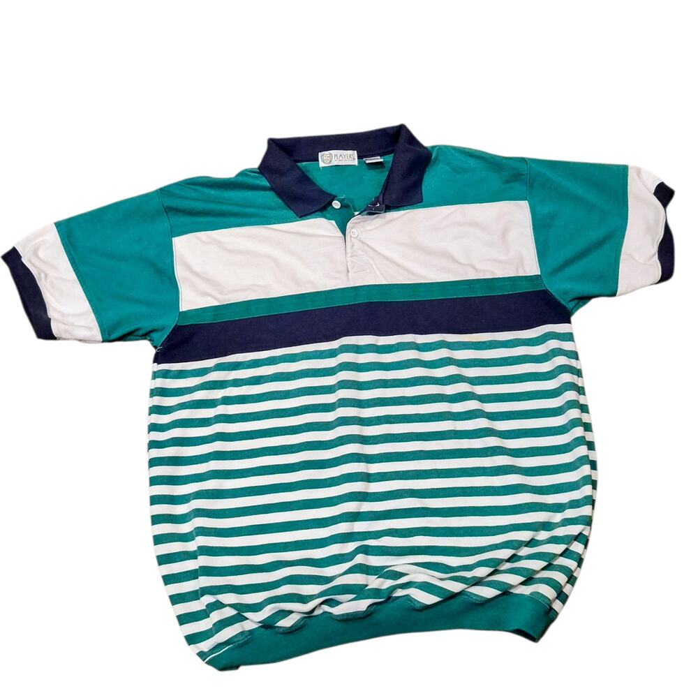 Vintage Players by Van Heusen Polo Shirt XL Green Stripe Colorblock Golf 90s USA